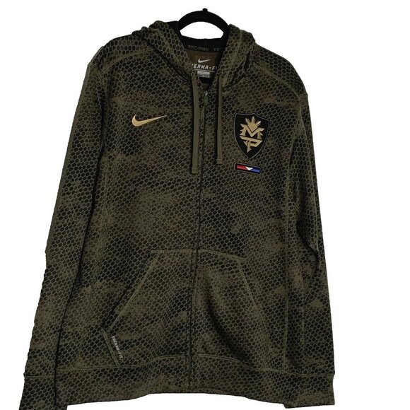 Manny Pacquiao Nike Rare Men's Pac-Man KO Zip-up Hoodie L Cargo Khaki EUC - Picture 2 of 12